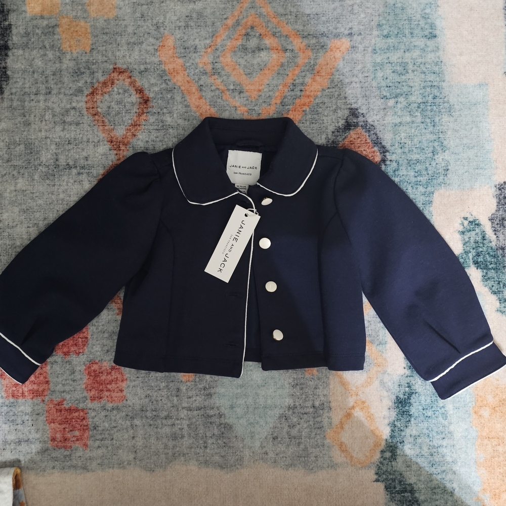 Janie and Jack Dark Blue Jacket with White Trim